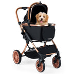 3-in-1 Foldable Pet Stroller with Sun Shade and Safety Belt for up to 55 lbs Small Medium Dogs Cats-Black