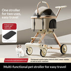 Luxury Cat Stroller With Detachable Pet Carrier, Foldable, Sturdy Alloy Frame