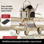 Luxury Cat Stroller With Detachable Pet Carrier, Foldable, Sturdy Alloy Frame