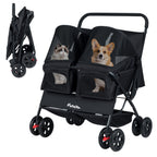 Foldable Double Pet Stroller with Adjustable Sunshade and Storage Basket