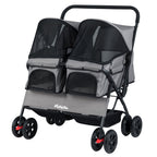 Foldable Double Pet Stroller with Adjustable Sunshade and Storage Basket
