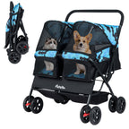 Foldable Double Pet Stroller with Adjustable Sunshade and Storage Basket
