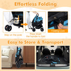 Foldable Double Pet Stroller with Adjustable Sunshade and Storage Basket