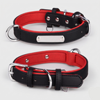 Dual D-Ring PU Leather Dog Collar with Nameplate