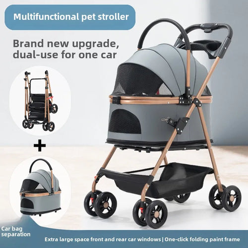 3 in 1 Folding Pet Stroller Detachable Carrier Easy Lock Canopy 30lbs for Medium Dogs Small Dogs Cats