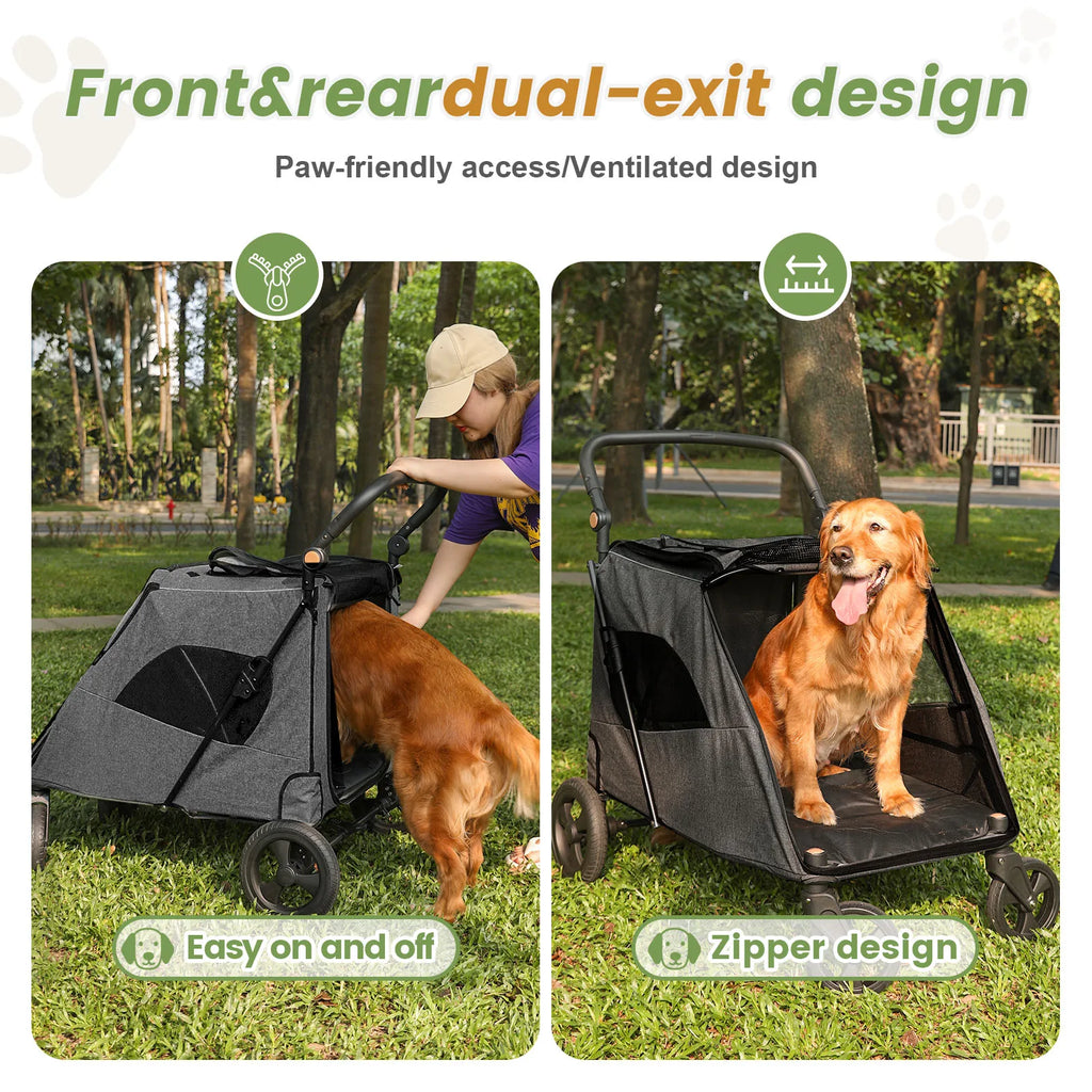 Pet Stroller for Large Dogs,Up to 66lbs Pet Pram Adjustable Handle, Folding Dog Buggy, XXL Storage Double Pet Pram for Cats