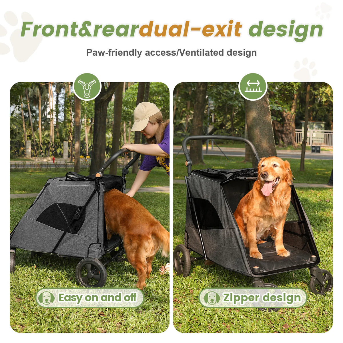 Pet Stroller for Large Dogs,Up to 66lbs Pet Pram Adjustable Handle, Folding Dog Buggy, XXL Storage Double Pet Pram for Cats
