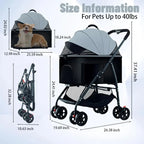 3-in-1 Pet Dog Stroller Dog Wagon with Removable Carrier Cat Stroller for Medium Dogs Up to 55lbs  dog carrier dog backpack
