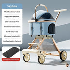 Luxury Cat Stroller With Detachable Pet Carrier, Foldable, Sturdy Alloy Frame