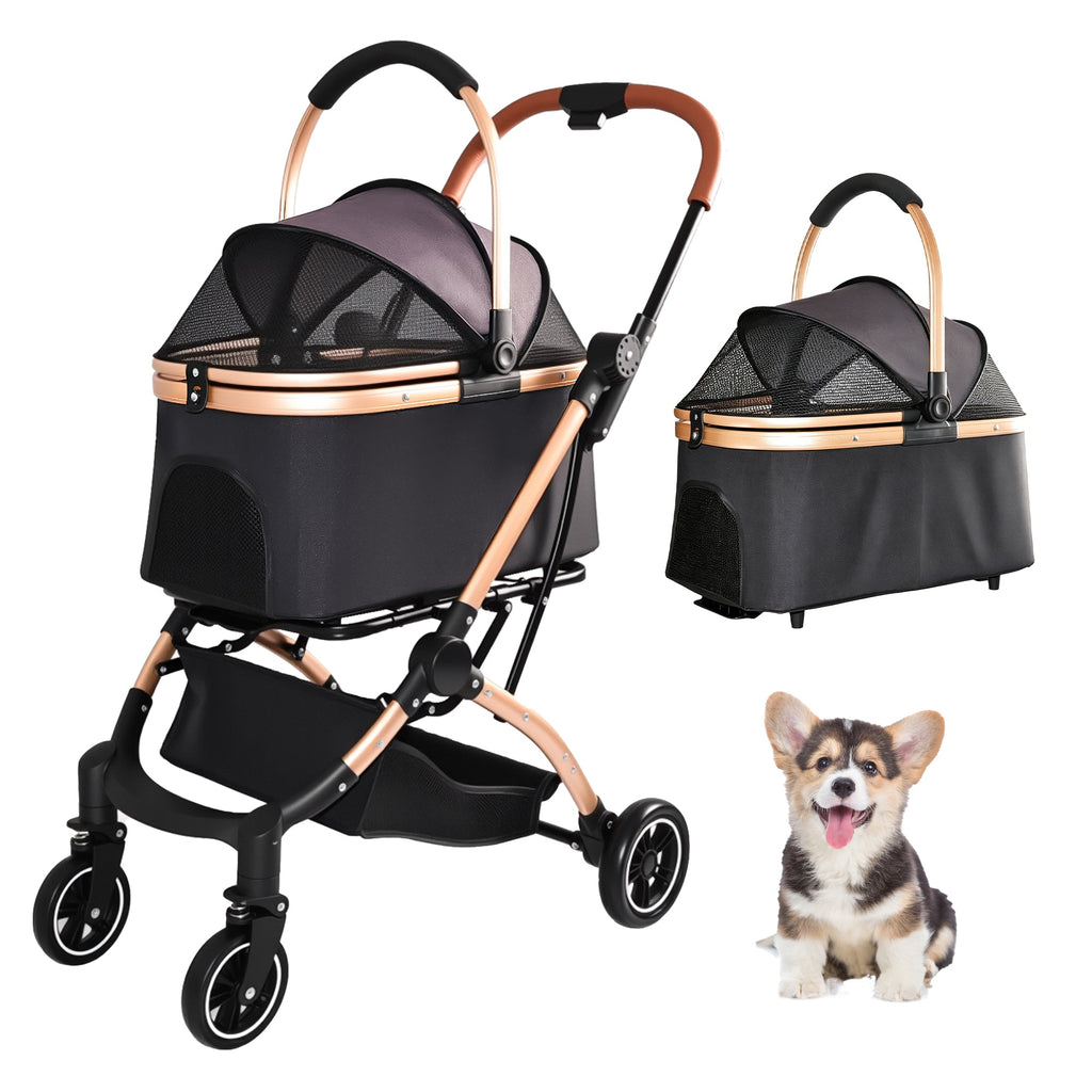 Pet Stroller for Dogs and Cats, 2-in-1 Detachable Foldable Design