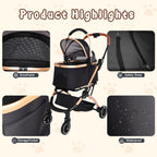 Pet Stroller for Dogs and Cats, 2-in-1 Detachable Foldable Design