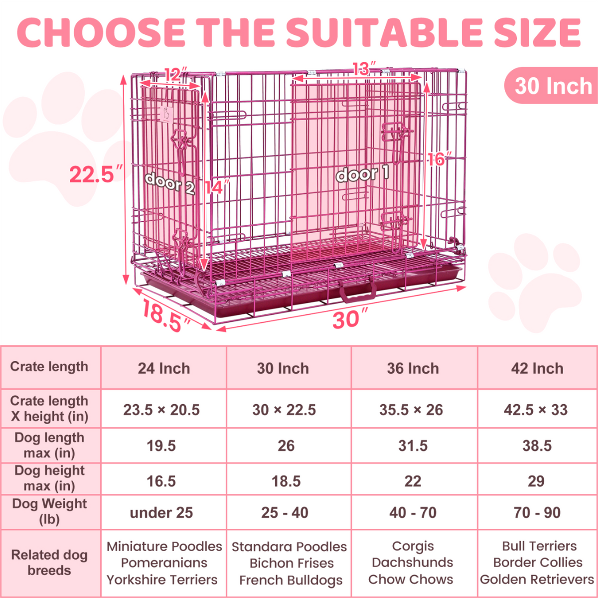 24-42" Pink Wire Dog Crate RED24-42