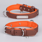 Dual D-Ring PU Leather Dog Collar with Nameplate