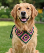 3-in-1 Crochet Granny Square Bandana – Handmade Headband, Pet Collar &Mom Neck Scarf | Colorful Boho Accessory | Retro Crochet Gift