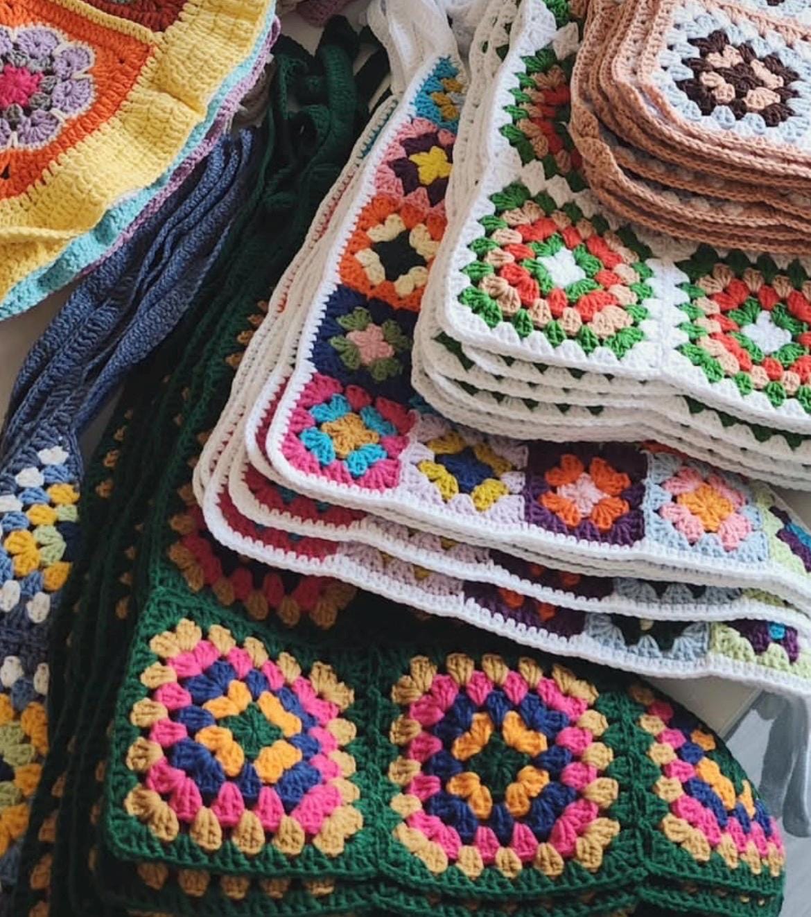 3-in-1 Crochet Granny Square Bandana – Handmade Headband, Pet Collar &Mom Neck Scarf | Colorful Boho Accessory | Retro Crochet Gift