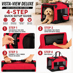 Pet Life ® 'Deluxe 360° Vista View' Zippered Soft Folding Collapsible Metal Framed Pet Dog Crate House Carrier w/ Removable Bowl and Pop-out Tray
